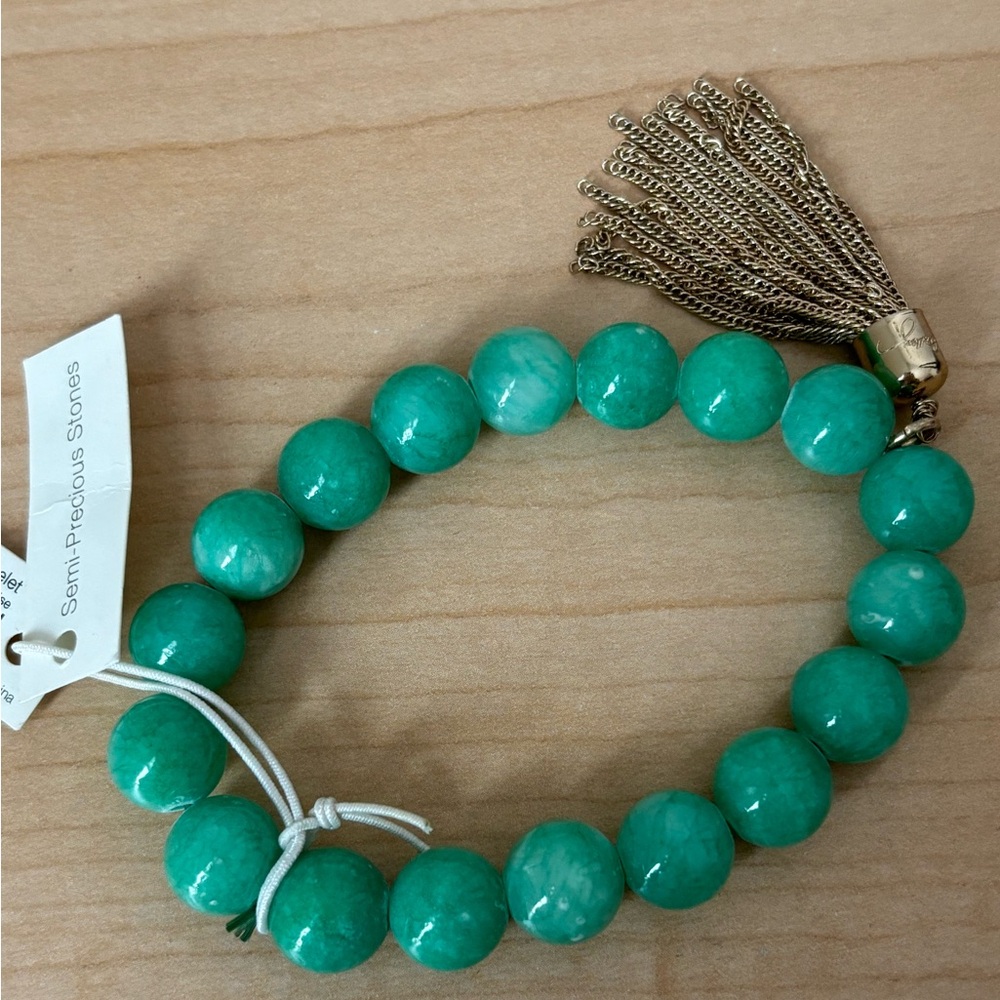 Vera Bradley Green Semi-precious stones Gold Tone Tassel Bracelet New with Tags